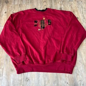 Vintage Sweatshirt Fall Granny Grandma Women's XL Red Black Leaves Fall